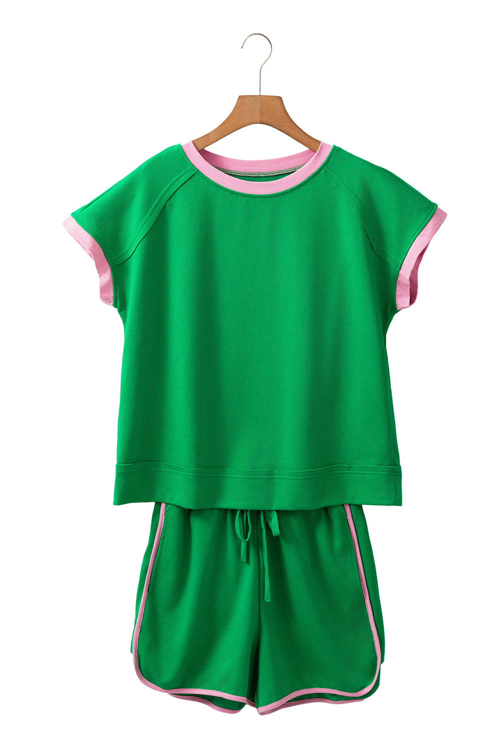 Bright Green Two Tone Textured Tee and Shorts Set (online only)