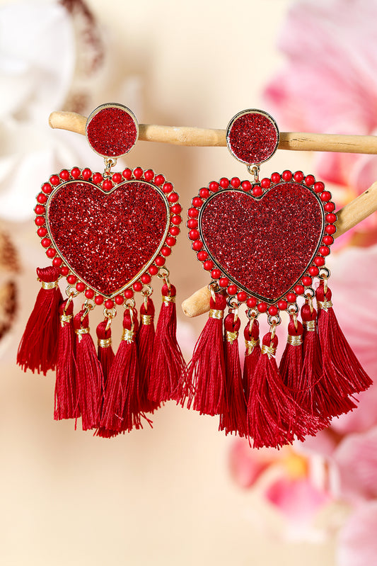 Glitter Heart Tassel Valentines Earrings (online only)