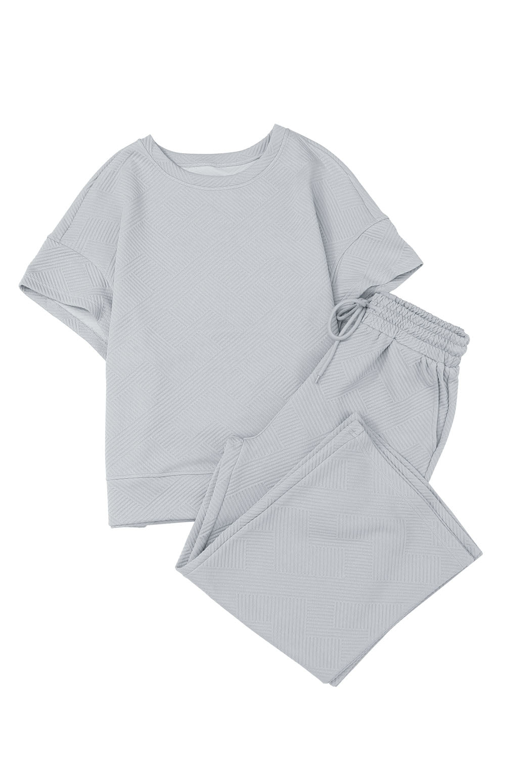 Textured Loose Fit T Shirt & Drawstring Pants Set (Online only)