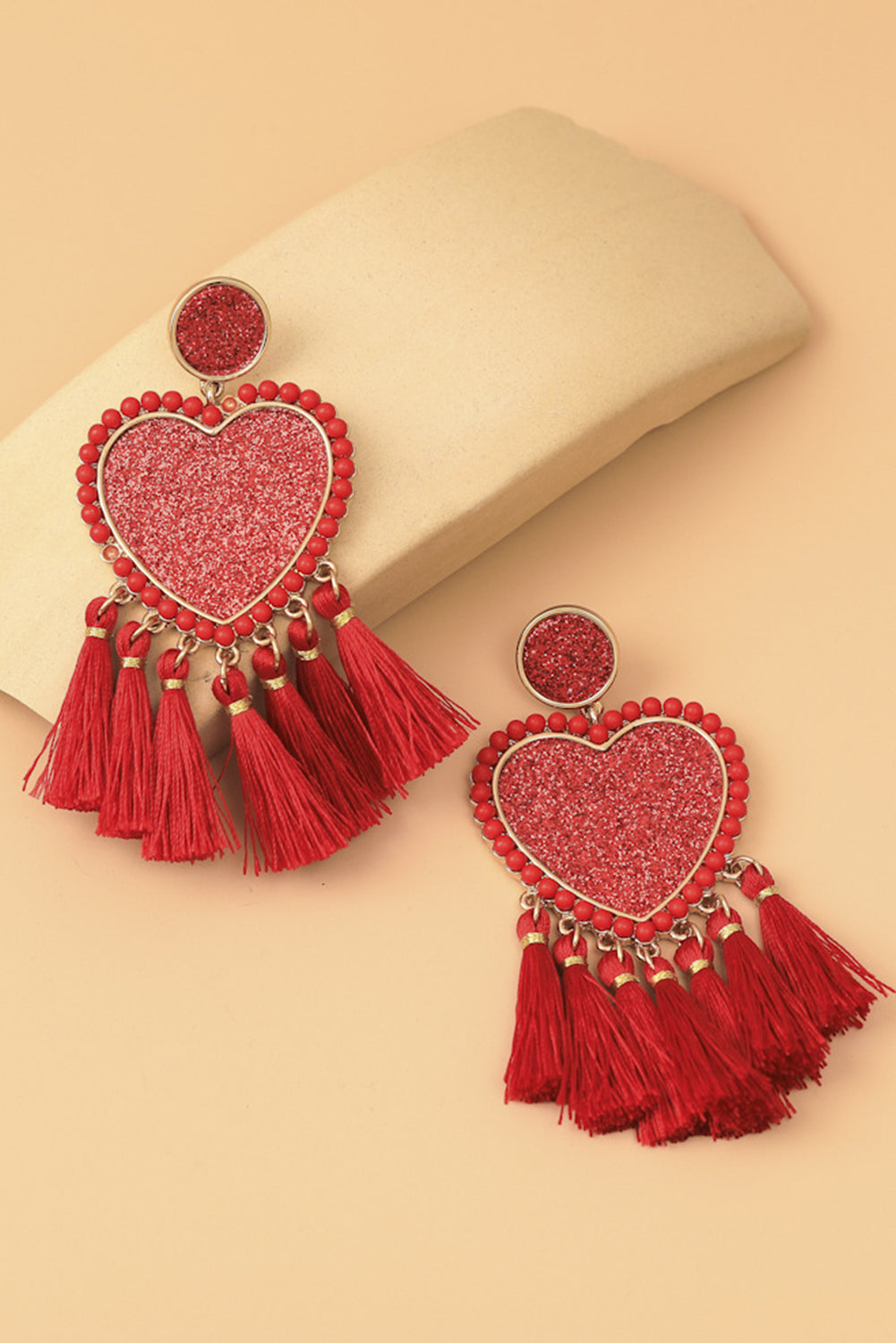 Glitter Heart Tassel Valentines Earrings (online only)