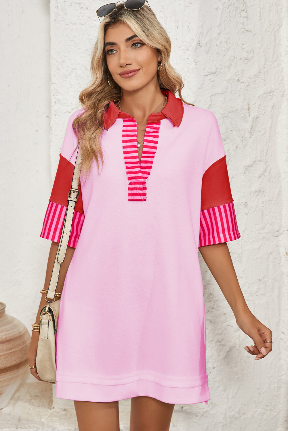 Colorblock Sleeve Collared Mini Dress (online only)