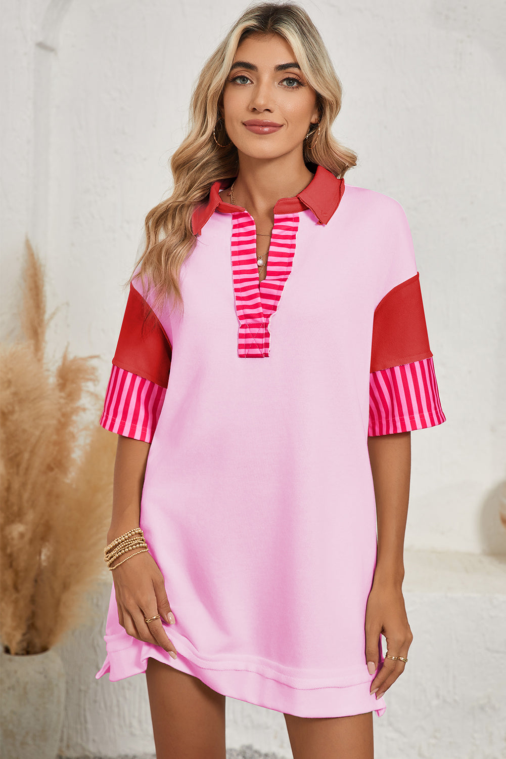 Colorblock Sleeve Collared Mini Dress (online only)