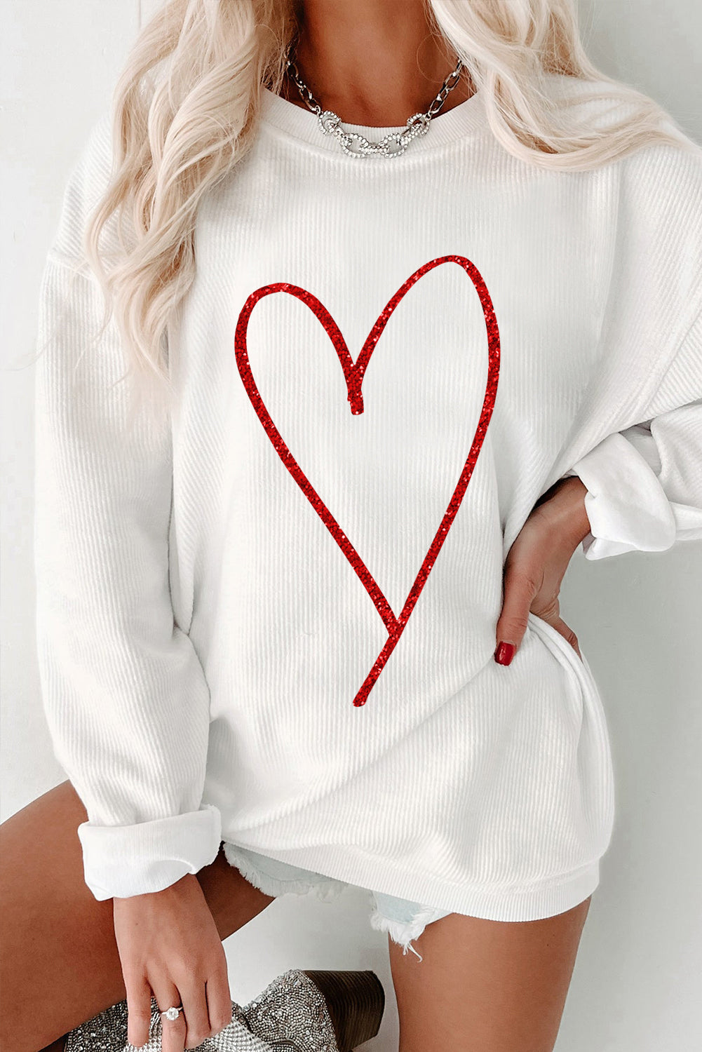 Glitter Heart Print Graphic Sweatshirt (online only)