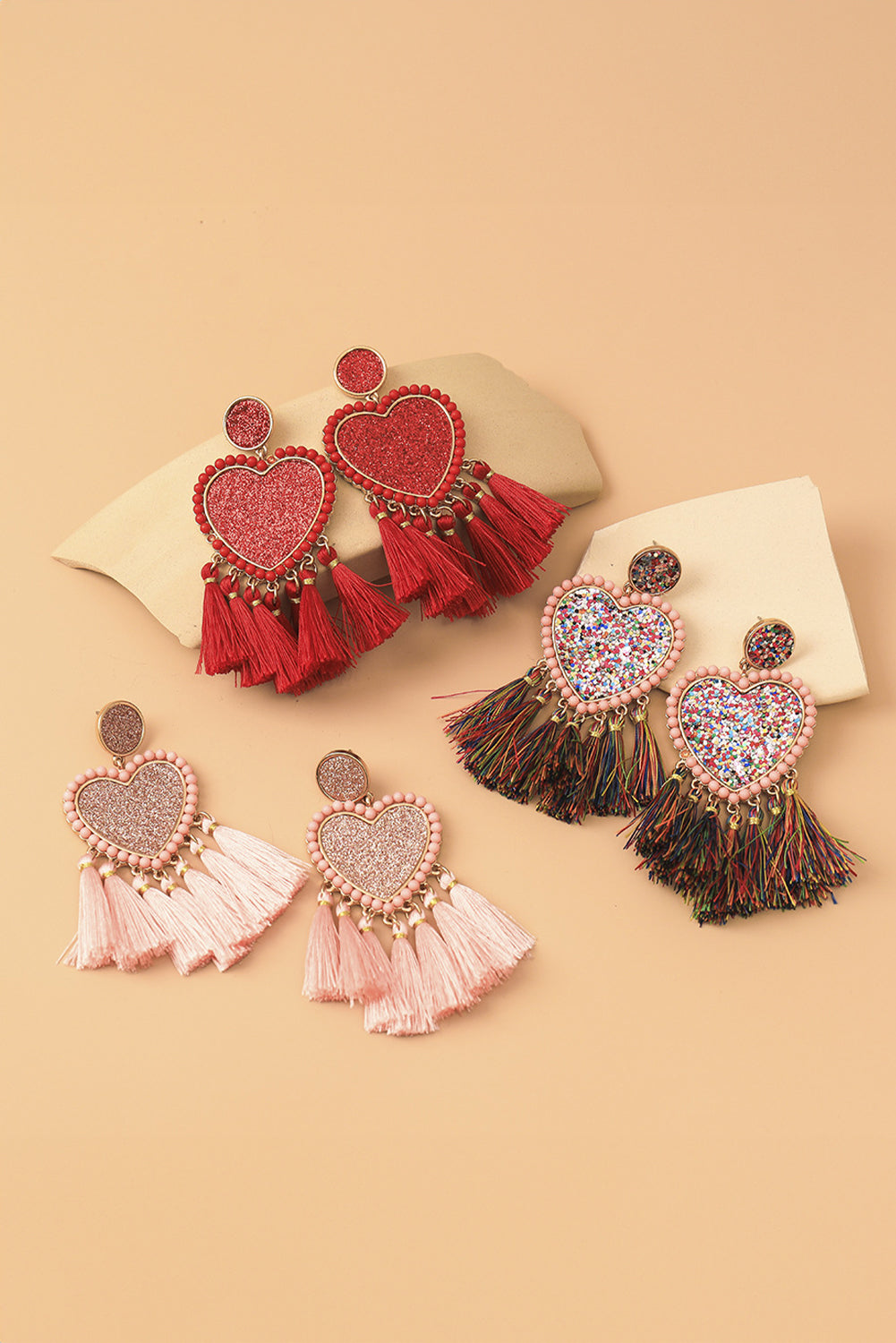 Glitter Heart Tassel Valentines Earrings (online only)