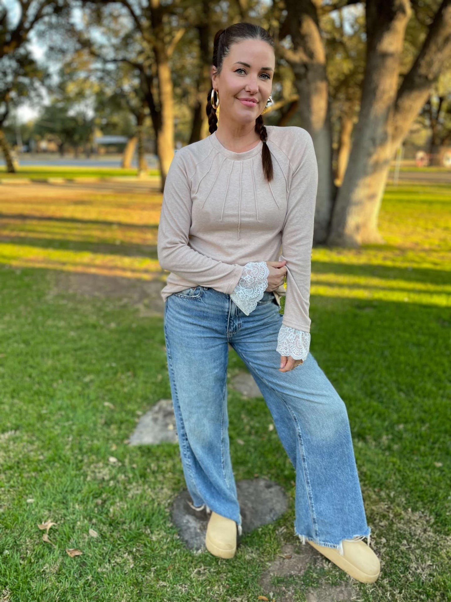 PREORDER: Beauty In The Details Lace Cuff Top in Two Colors