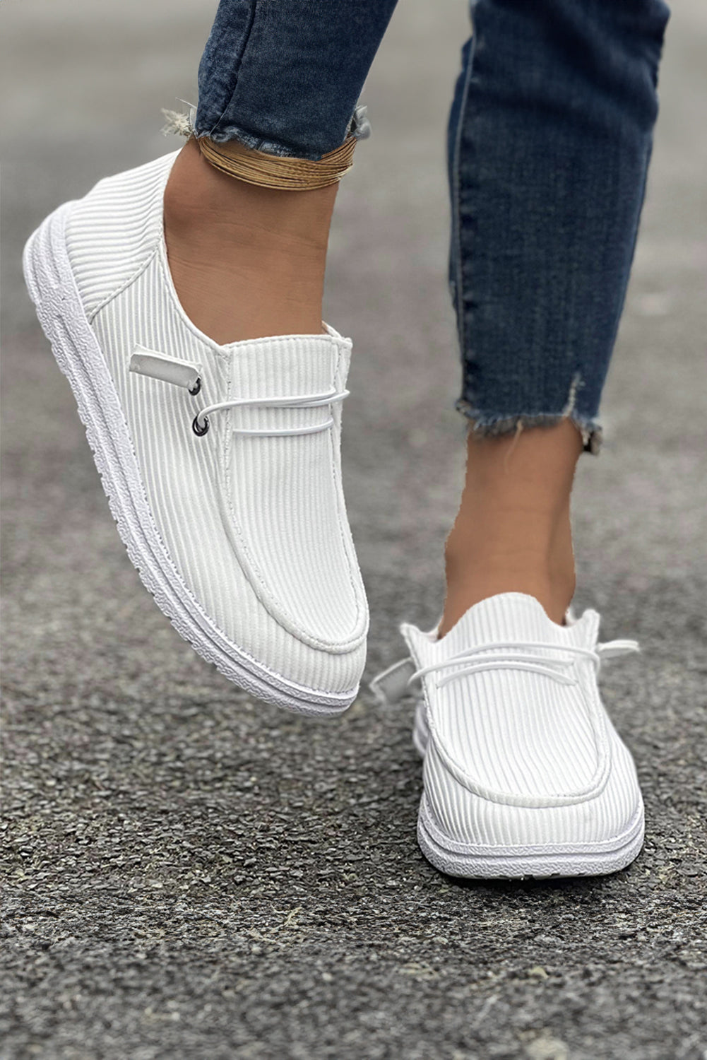 White Striped Casual Loafers (online only)