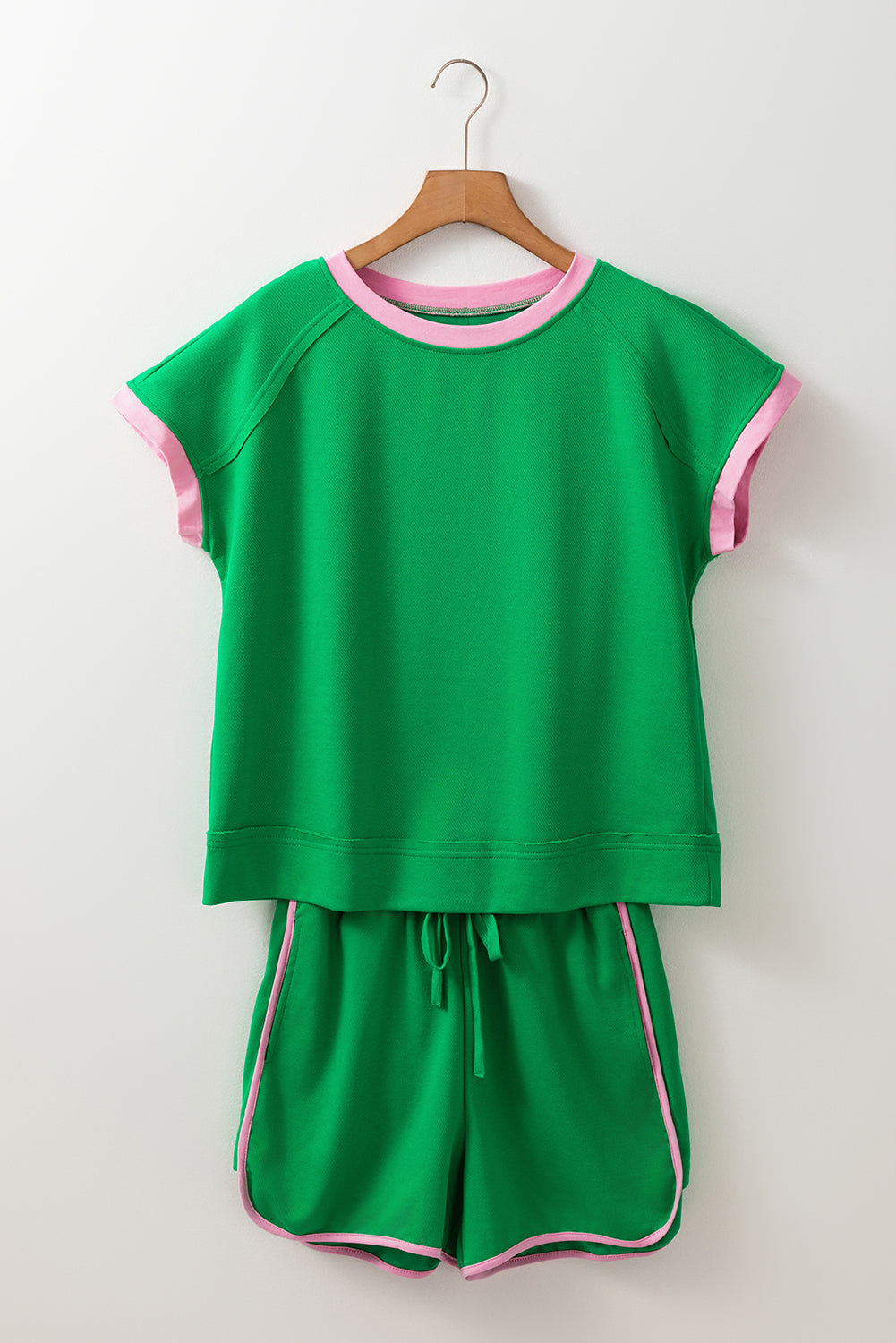 Bright Green Two Tone Textured Tee and Shorts Set (online only)