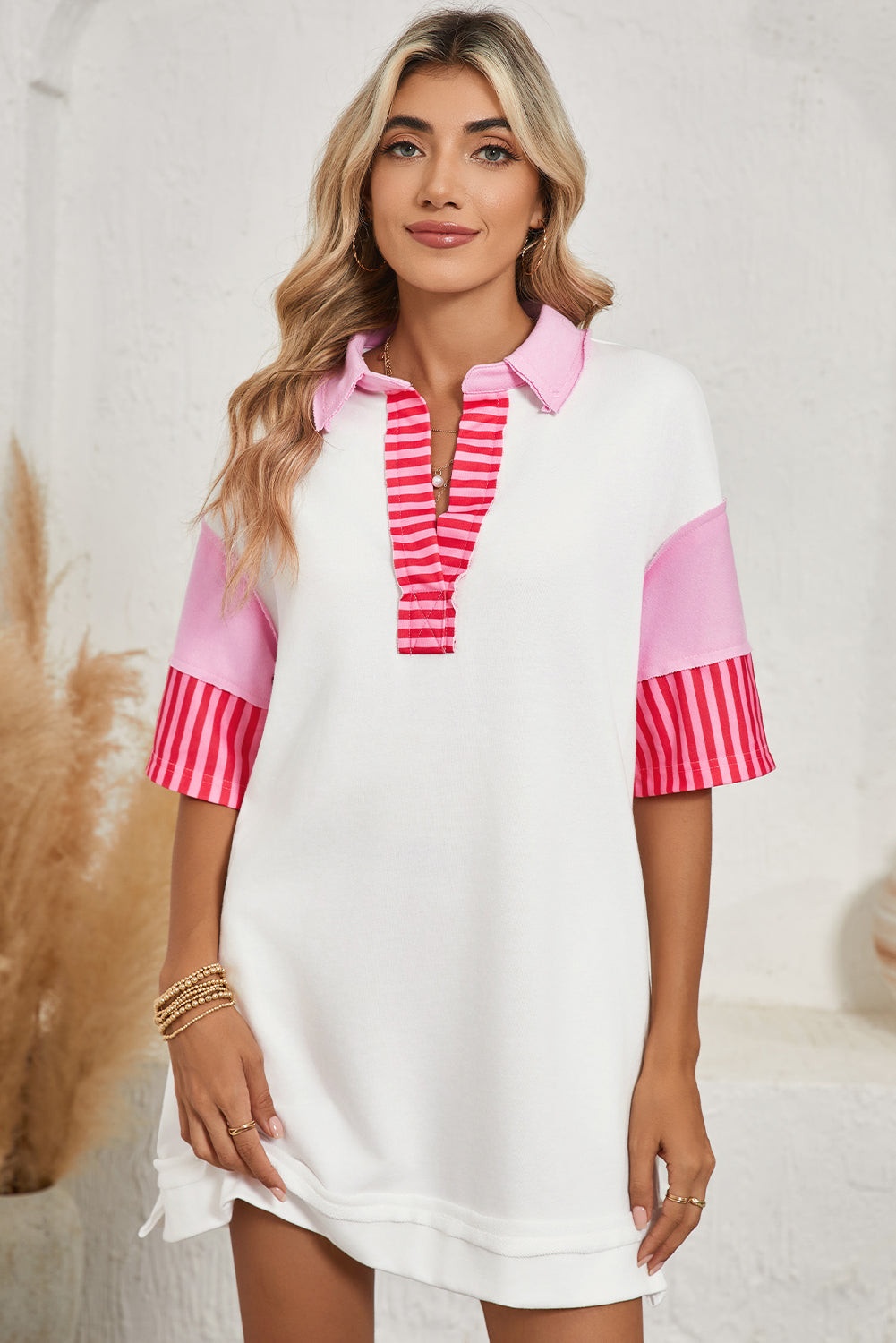 Colorblock Sleeve Collared Mini Dress (online only)