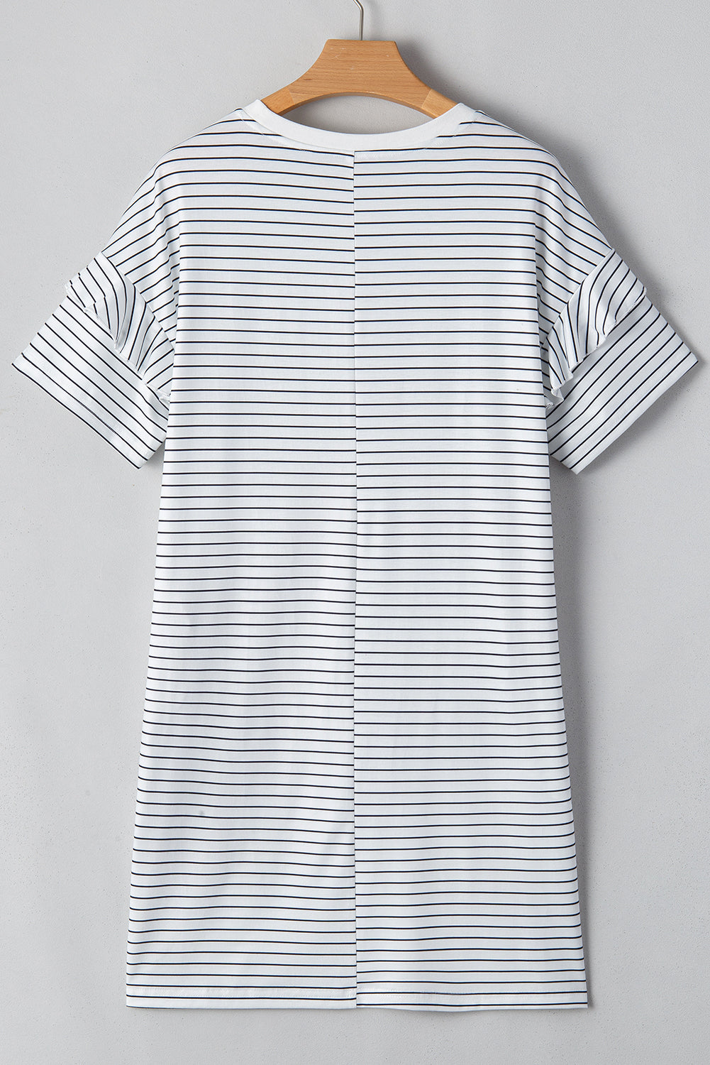 White Stripe Ruffle Short Sleeve T Shirt Mini Dress (online only)