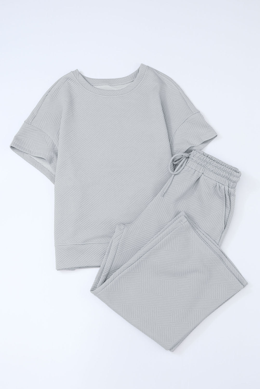 Textured Loose Fit T Shirt & Drawstring Pants Set (Online only)