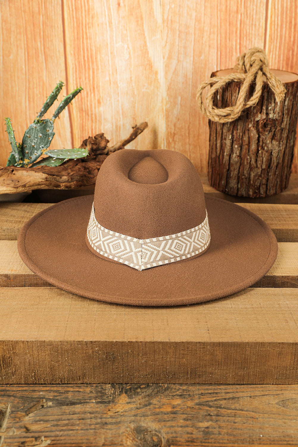 Brown Western Flat Brim Cowboy Woven Hat (online only)