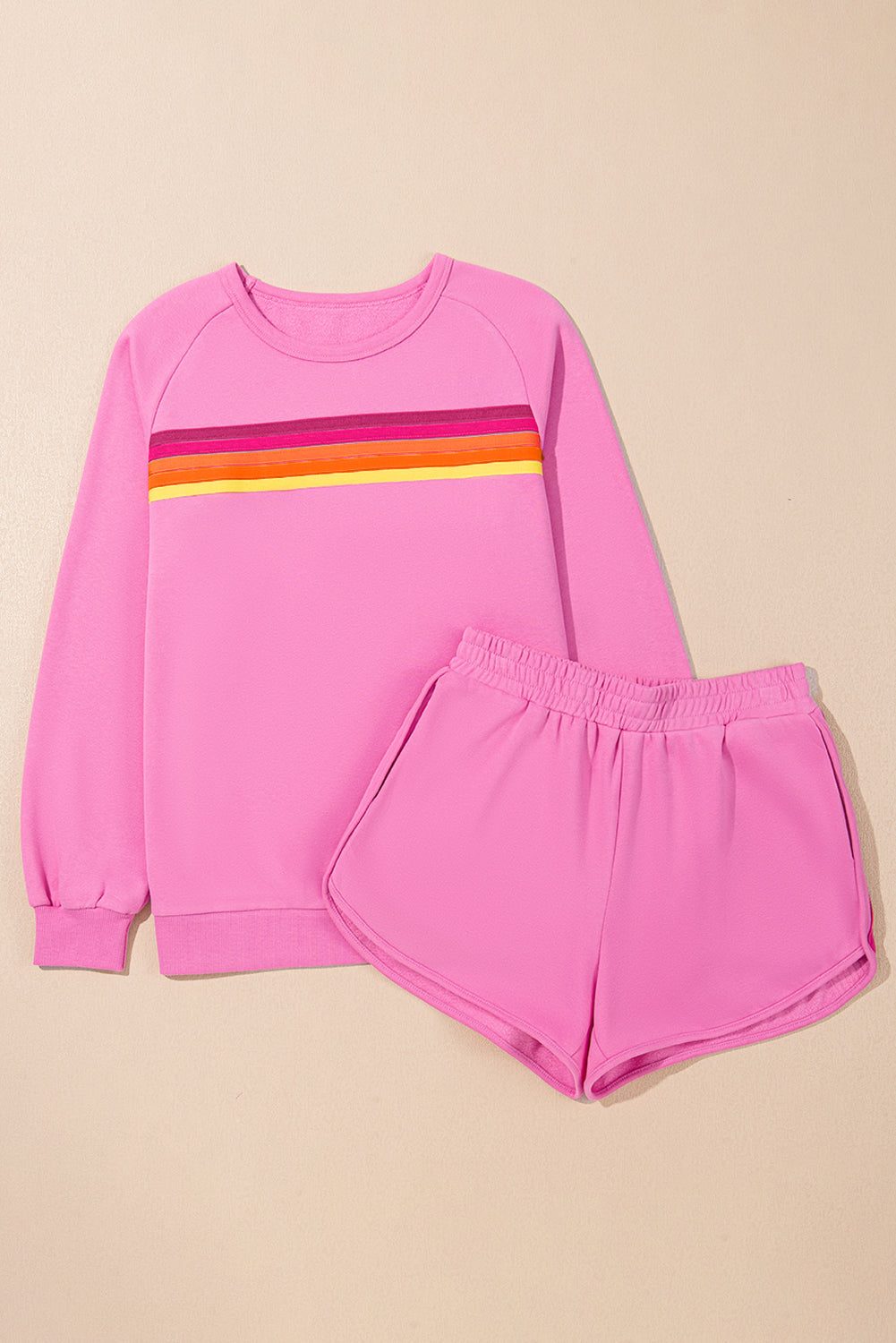 Colorful Striped Long Sleeve Pullover and Shorts Set (online only)