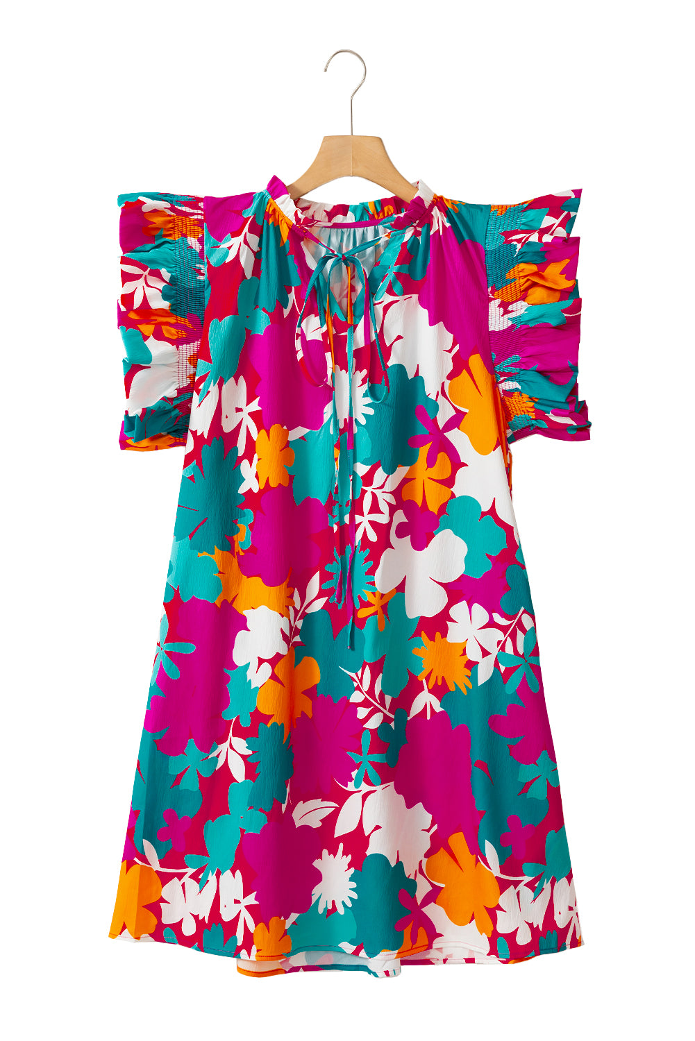 Multicolour Floral Split Neck Flutter Sleeve mini Dress (online only)