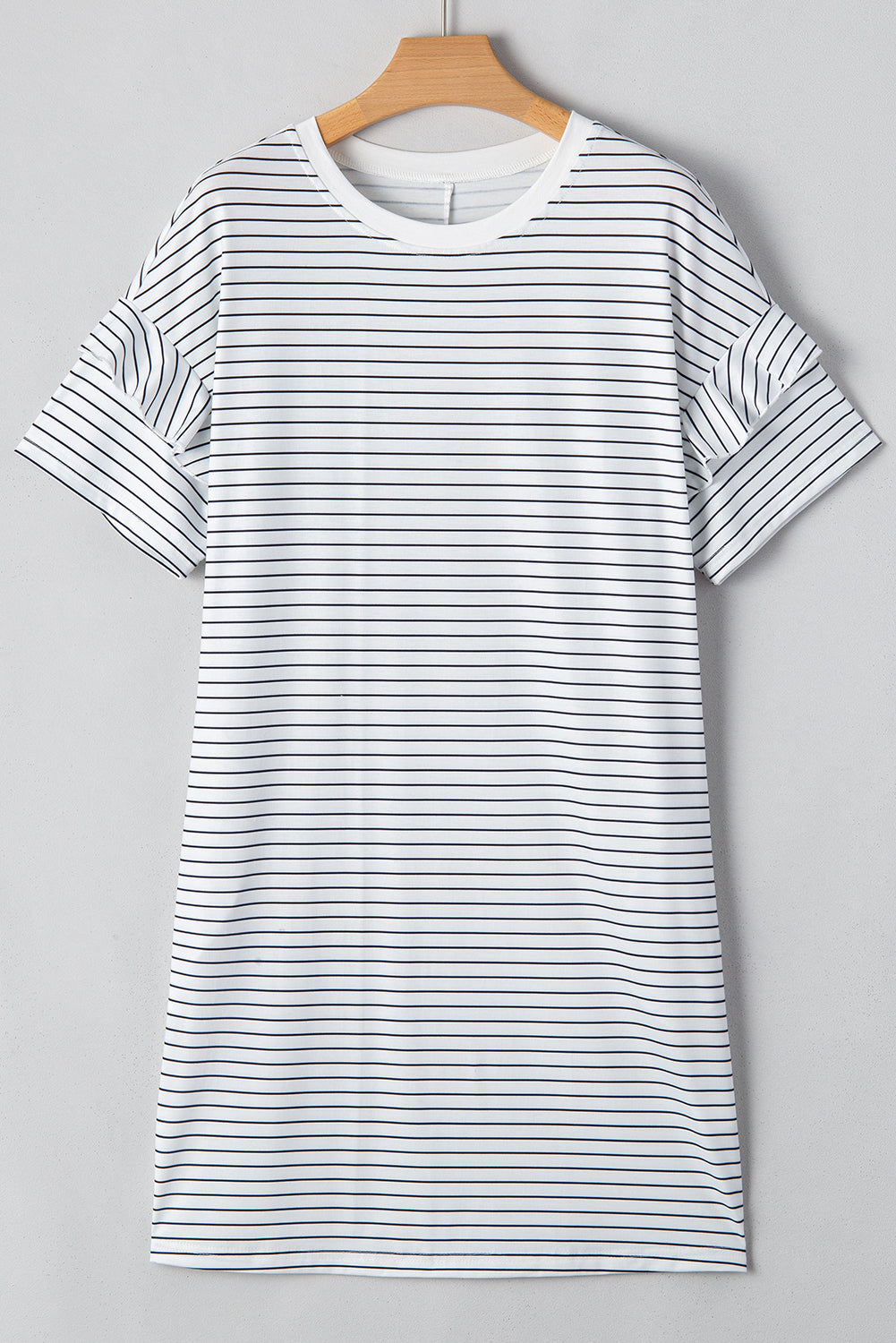 White Stripe Ruffle Short Sleeve T Shirt Mini Dress (online only)