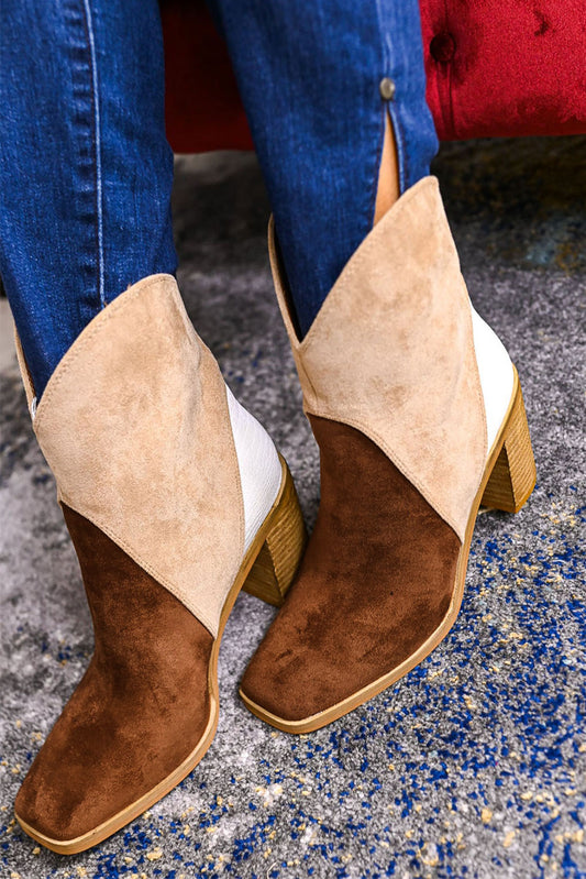 Colorblock Suede Heeled Ankle Booties (online only)