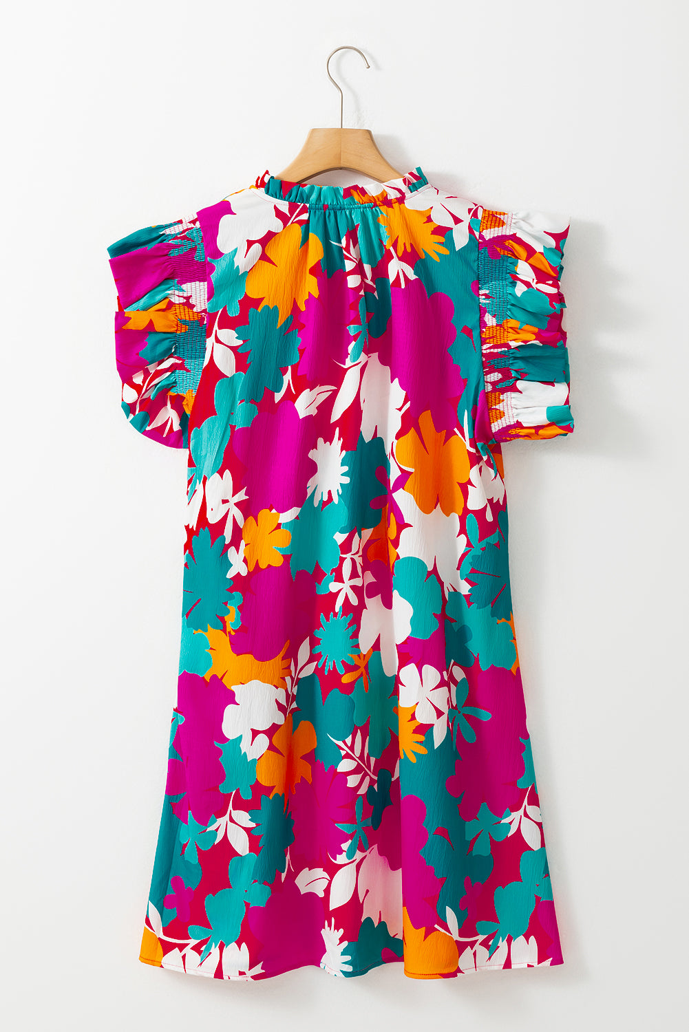 Multicolour Floral Split Neck Flutter Sleeve mini Dress (online only)