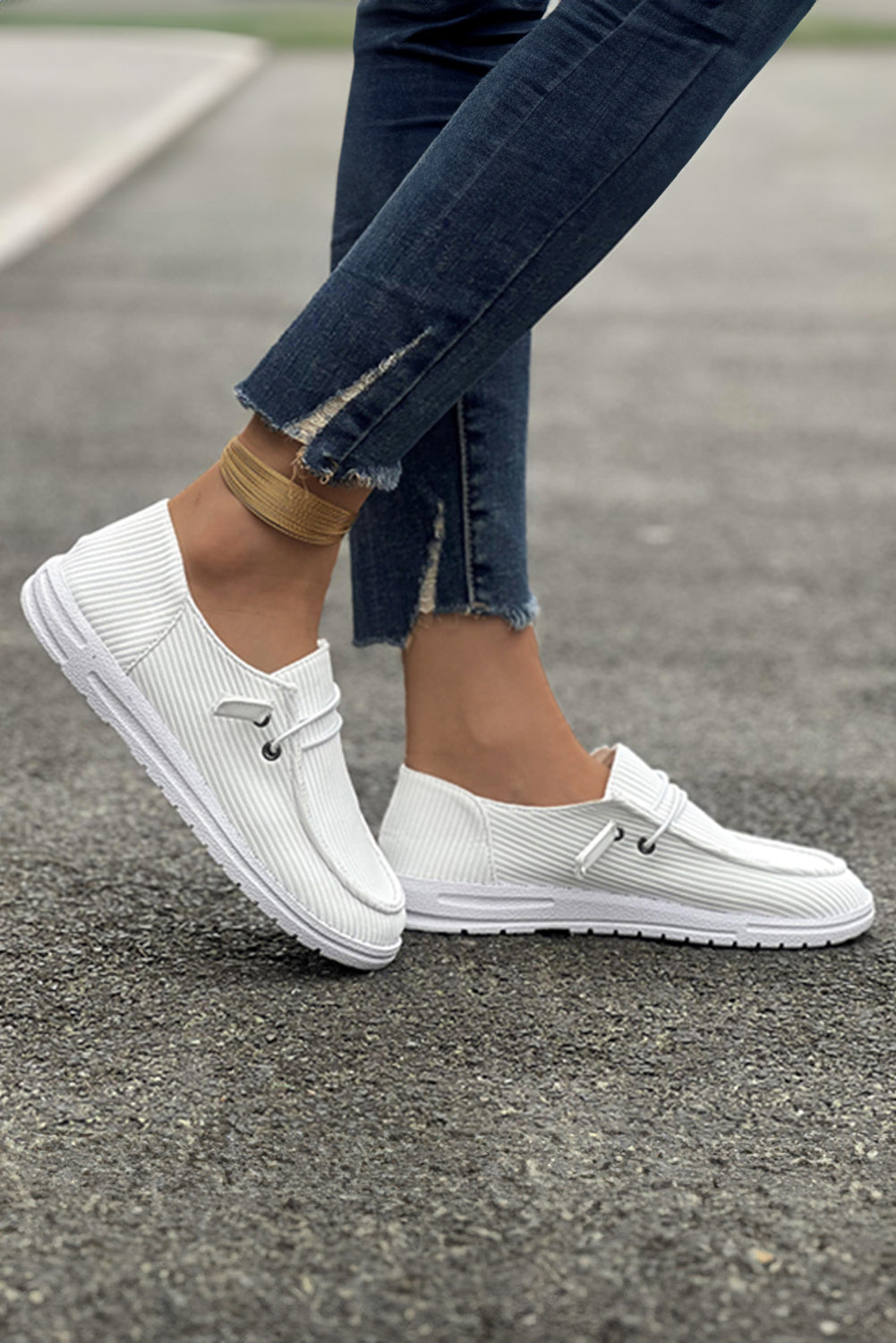 White Striped Casual Loafers (online only)