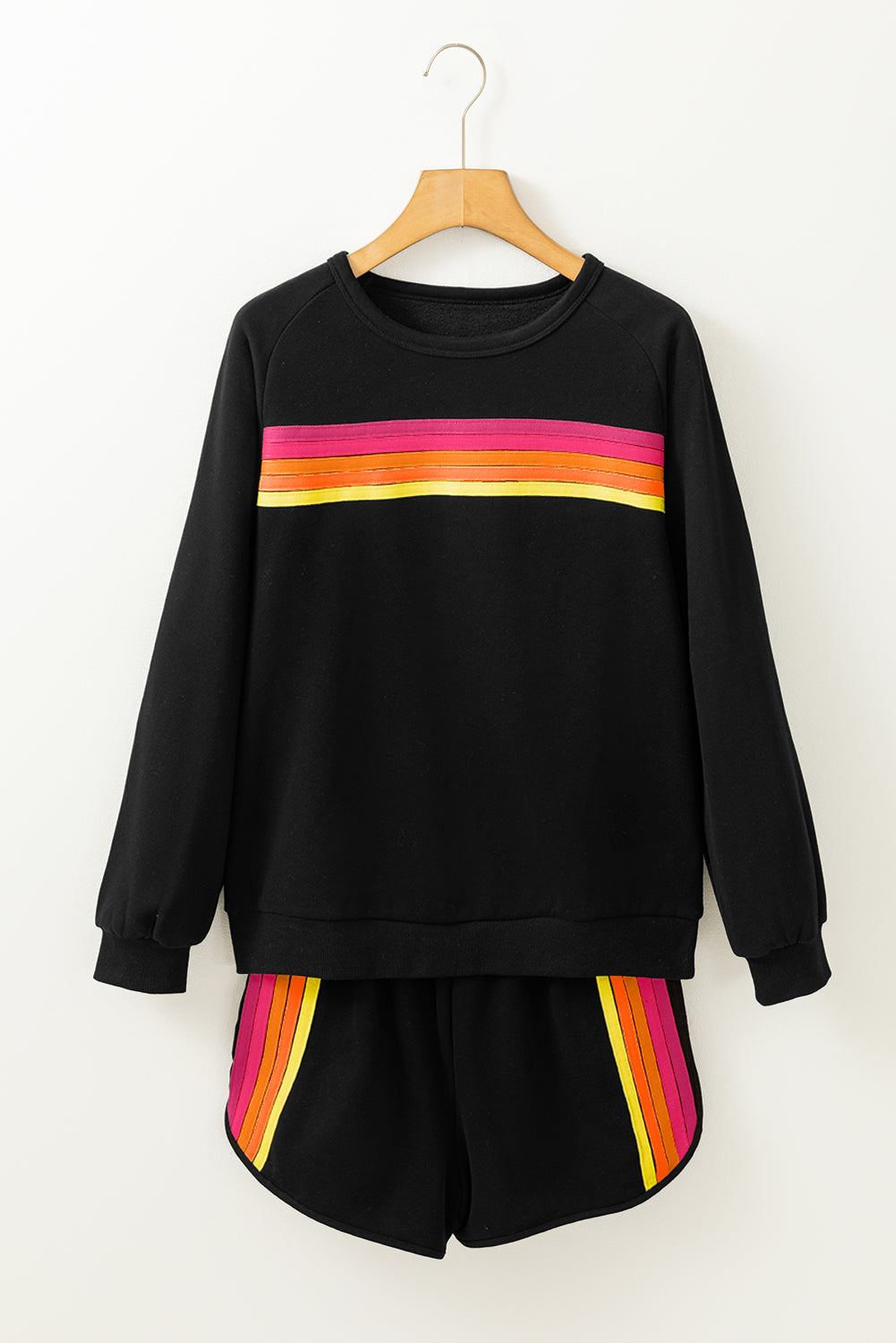 Colorful Striped Long Sleeve Pullover and Shorts Set (online only)