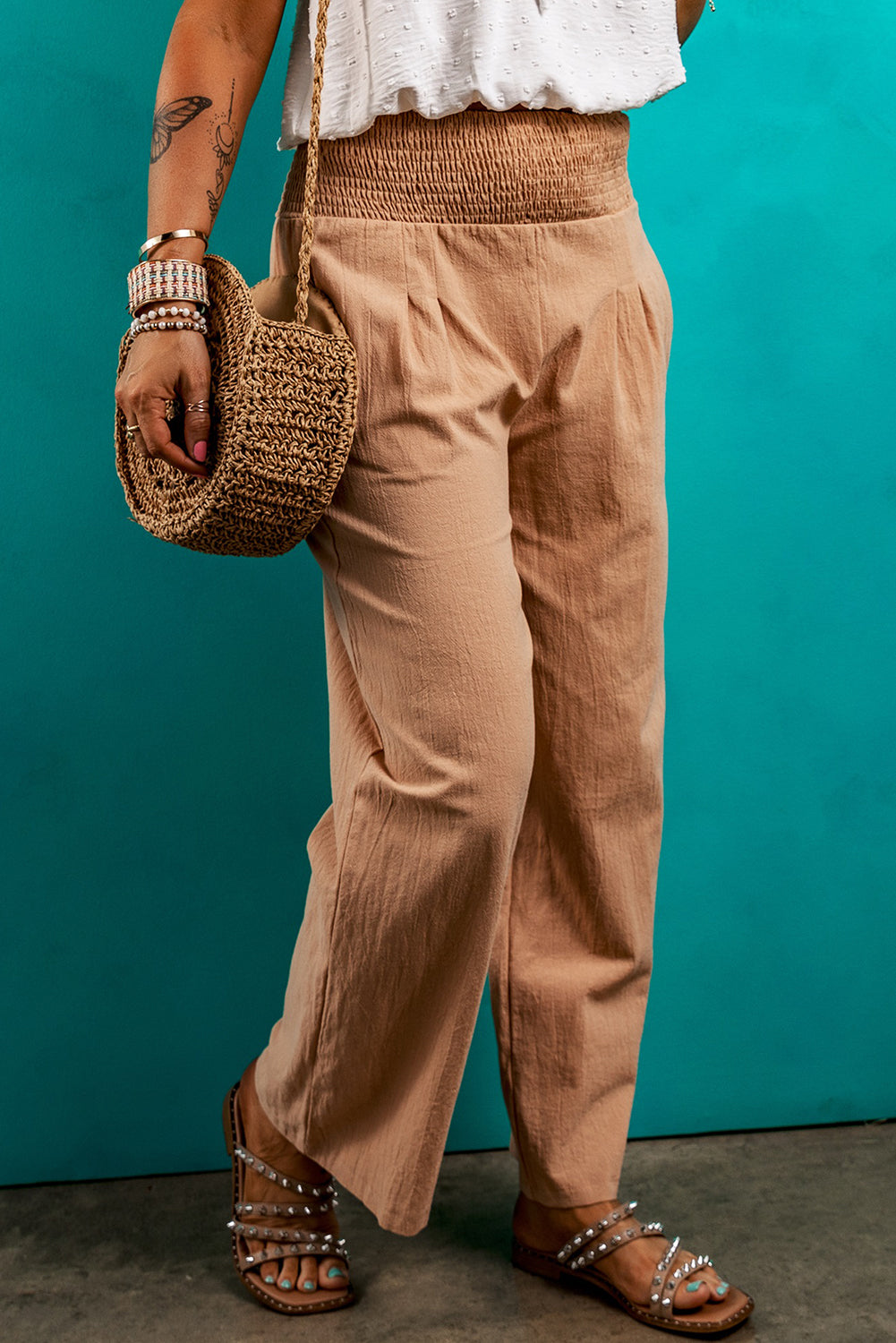 Clay Smocked Loose Straight Leg Pants (online only)