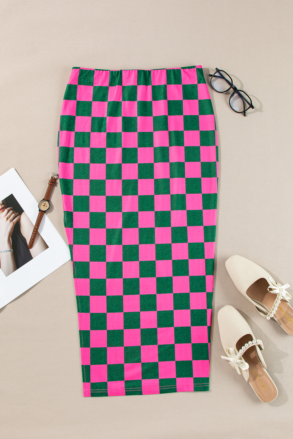 Checkered Slim Fit Midi Skirt (online only)