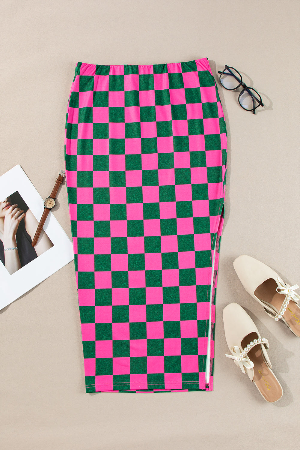 Checkered Slim Fit Midi Skirt (online only)