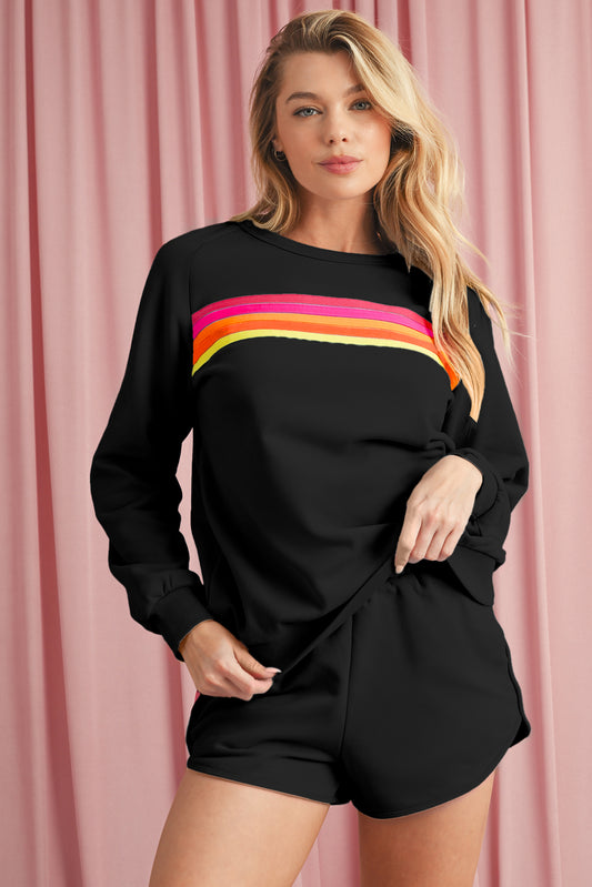 Colorful Striped Long Sleeve Pullover and Shorts Set (online only)