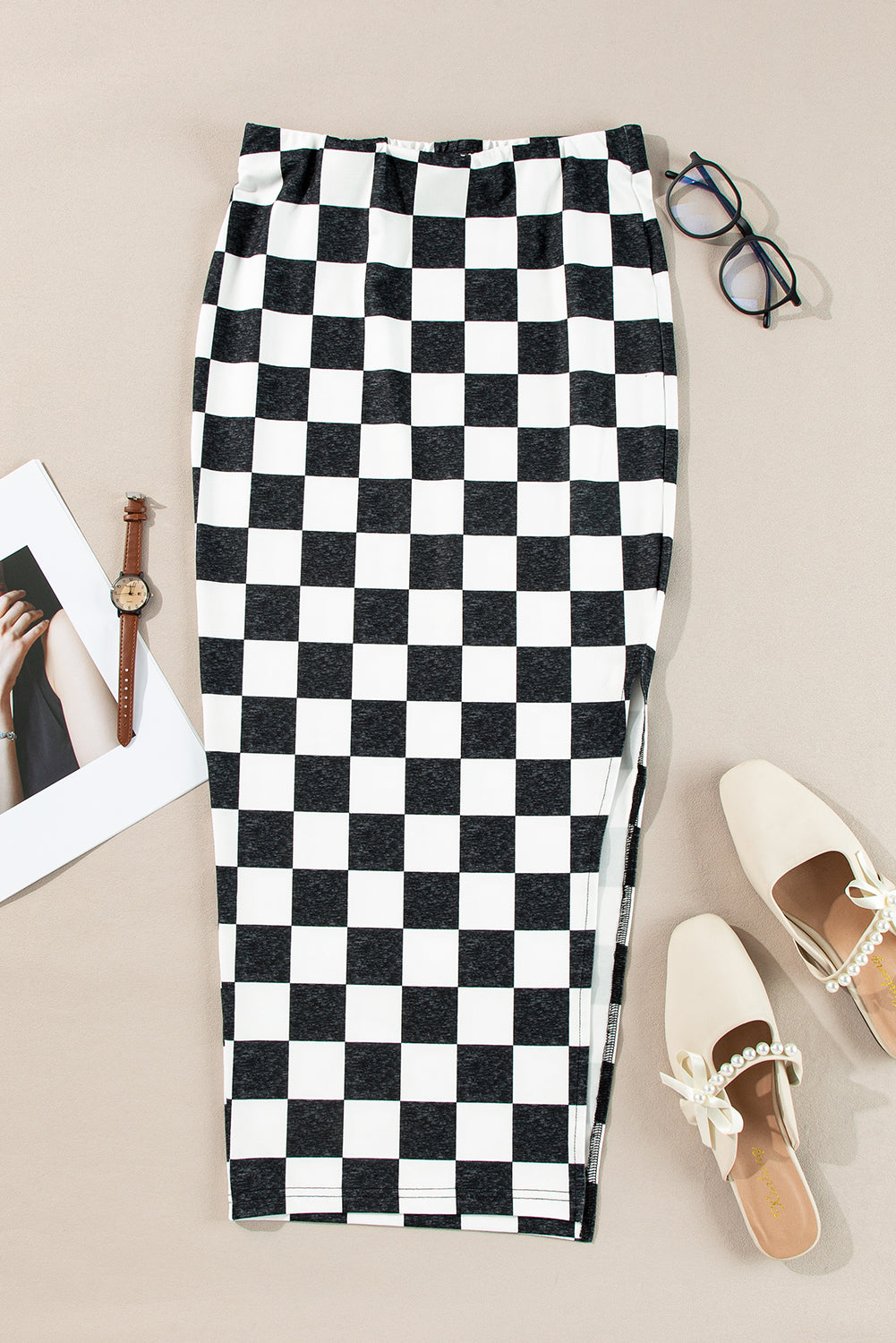 Checkered Slim Fit Midi Skirt (online only)