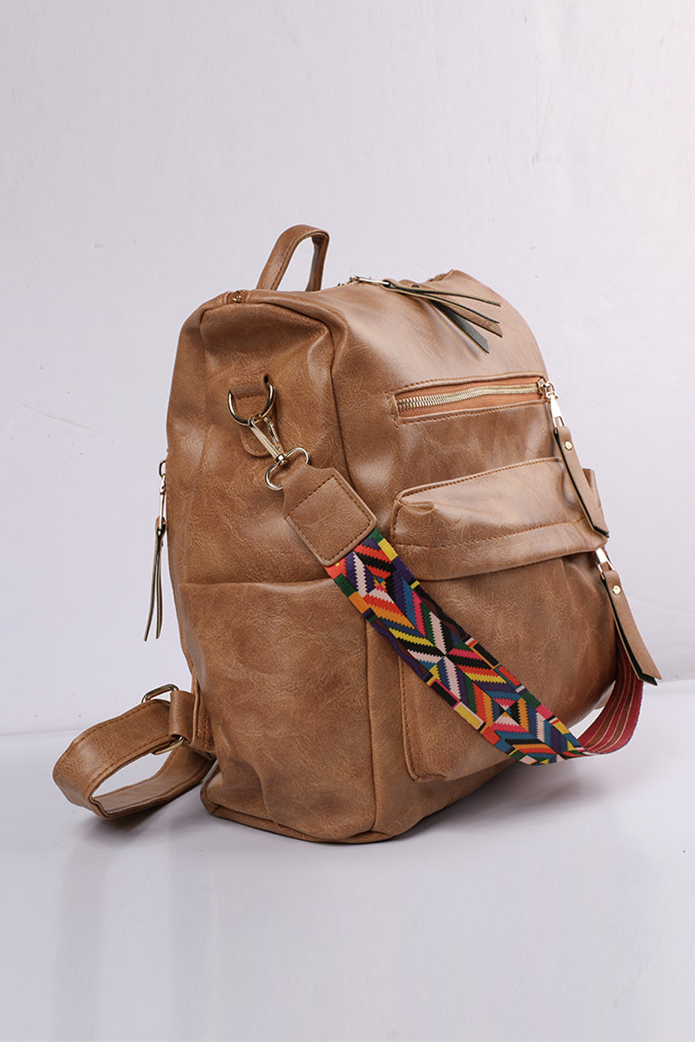 Geometric Crochet Strap Leather Backpack (online only)