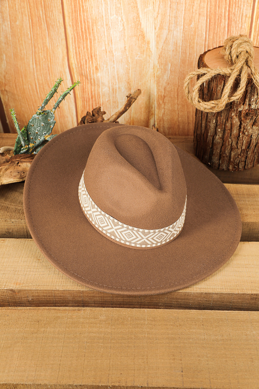 Brown Western Flat Brim Cowboy Woven Hat (online only)