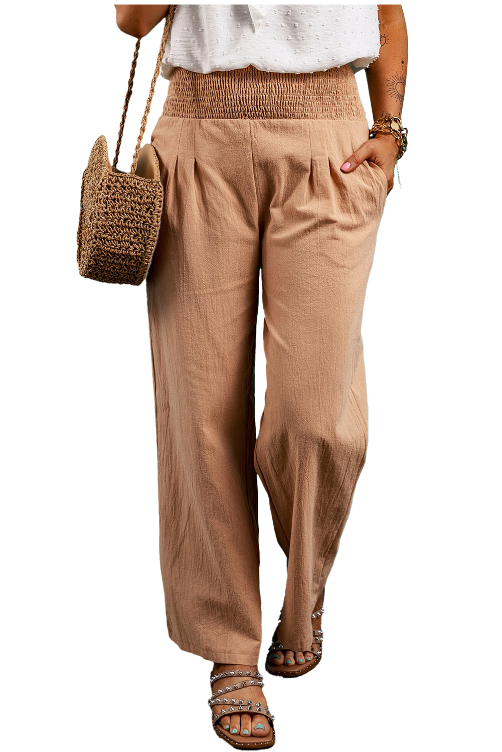 Clay Smocked Loose Straight Leg Pants (online only)