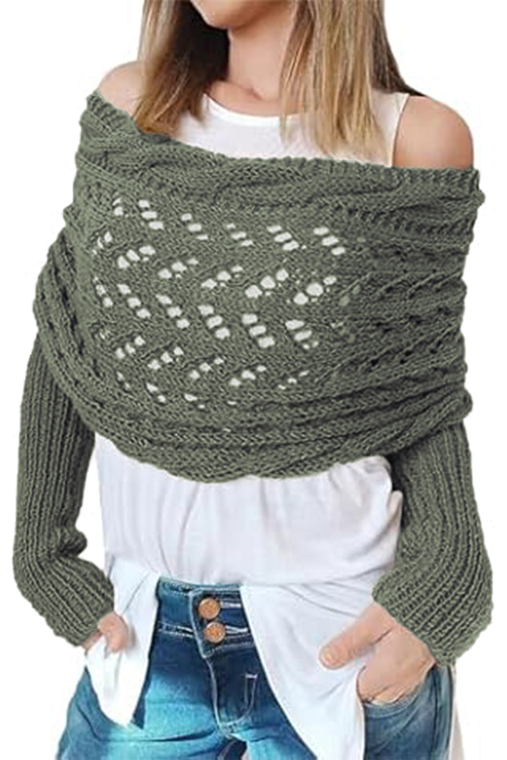 Hollow Knit Scarf with Sleeves (online only)