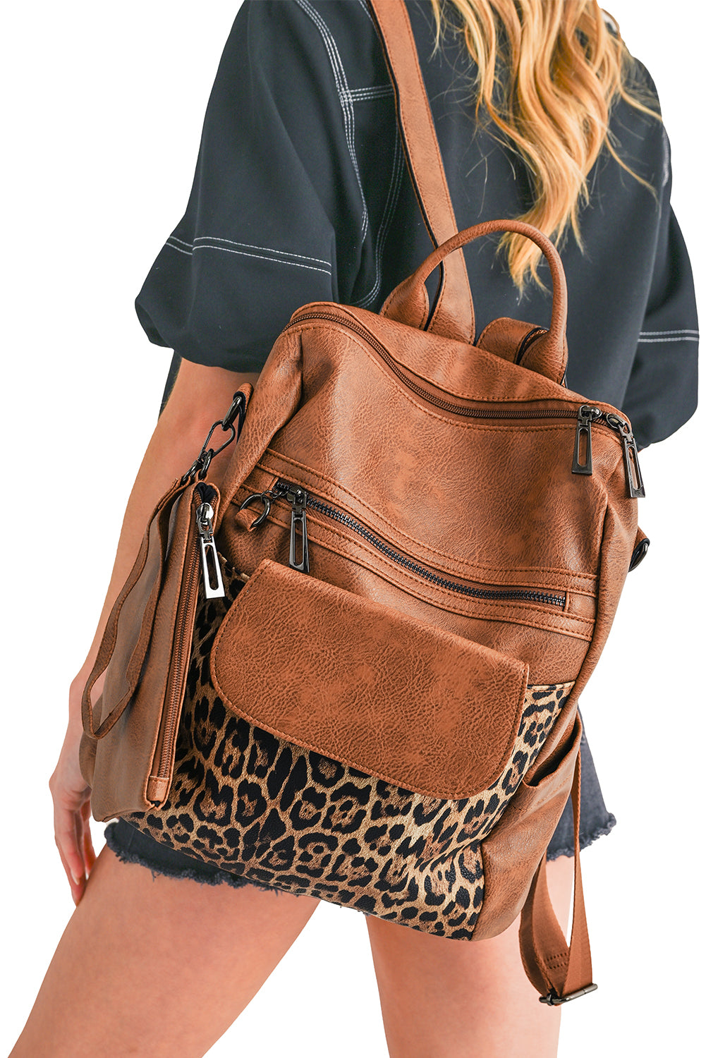 Leopard Patchwork Leather  Backpack (online only)