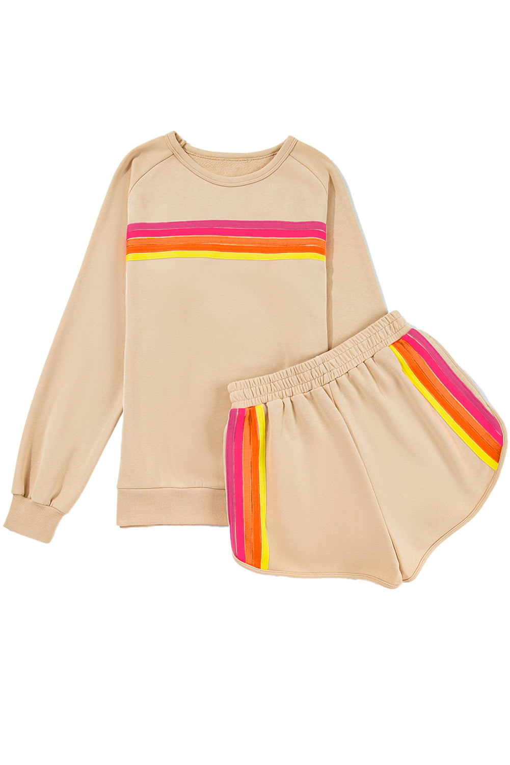 Colorful Striped Long Sleeve Pullover and Shorts Set (online only)