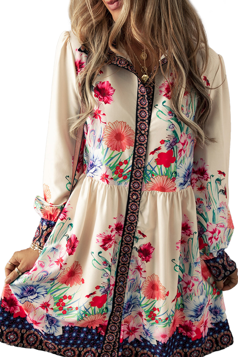 Floral Print Buttoned High Waist Mini Dress (online only)