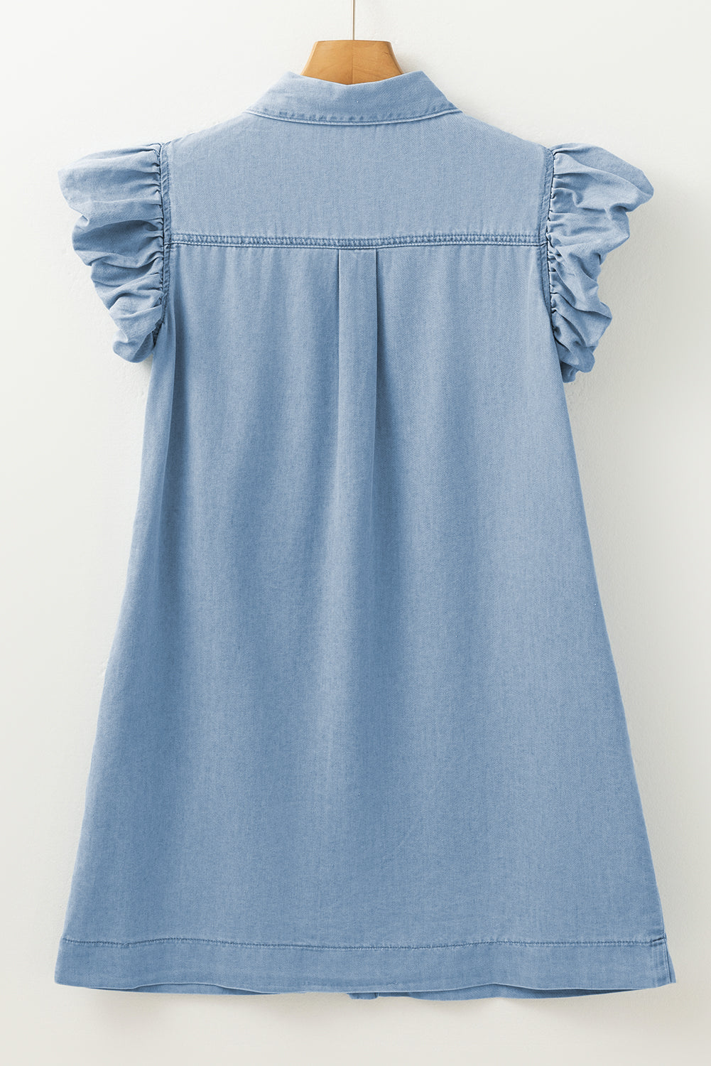 Flutter Sleeve Button Up Denim Mini Dress (online only)