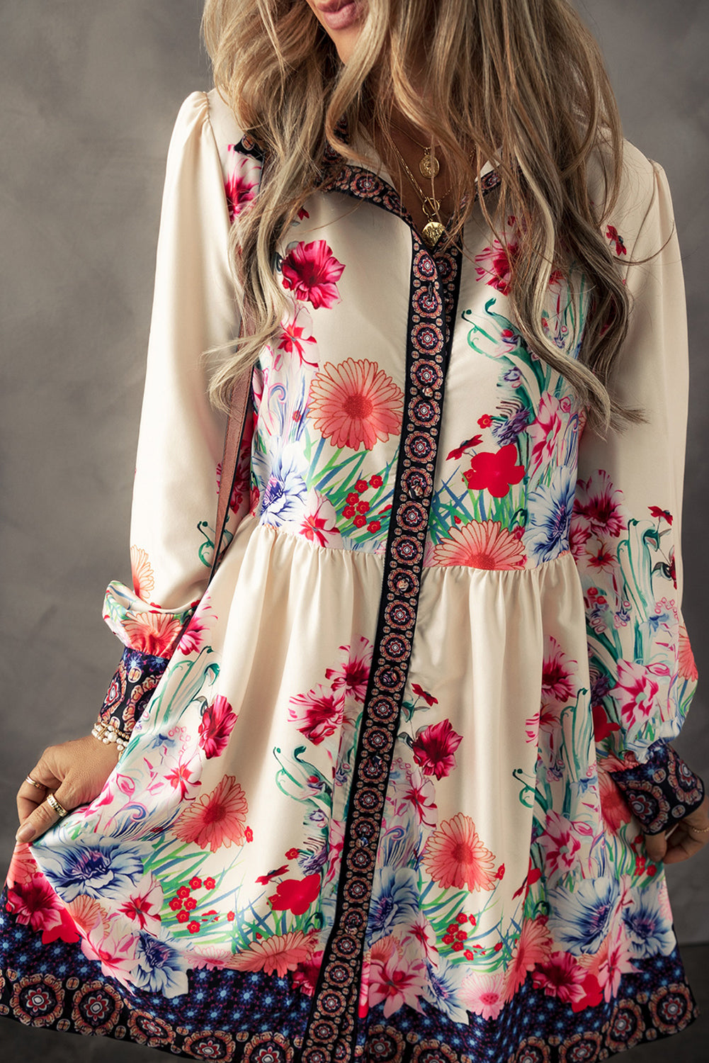 Floral Print Buttoned High Waist Mini Dress (online only)