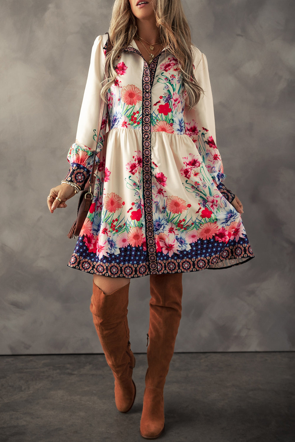 Floral Print Buttoned High Waist Mini Dress (online only)