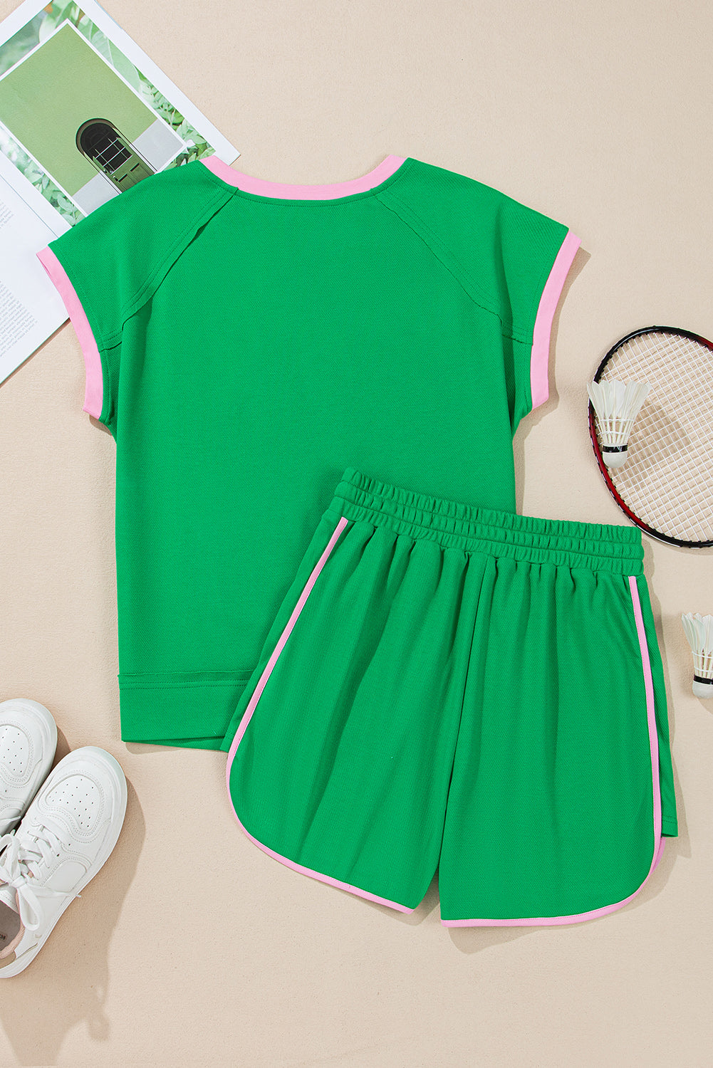 Bright Green Two Tone Textured Tee and Shorts Set (online only)