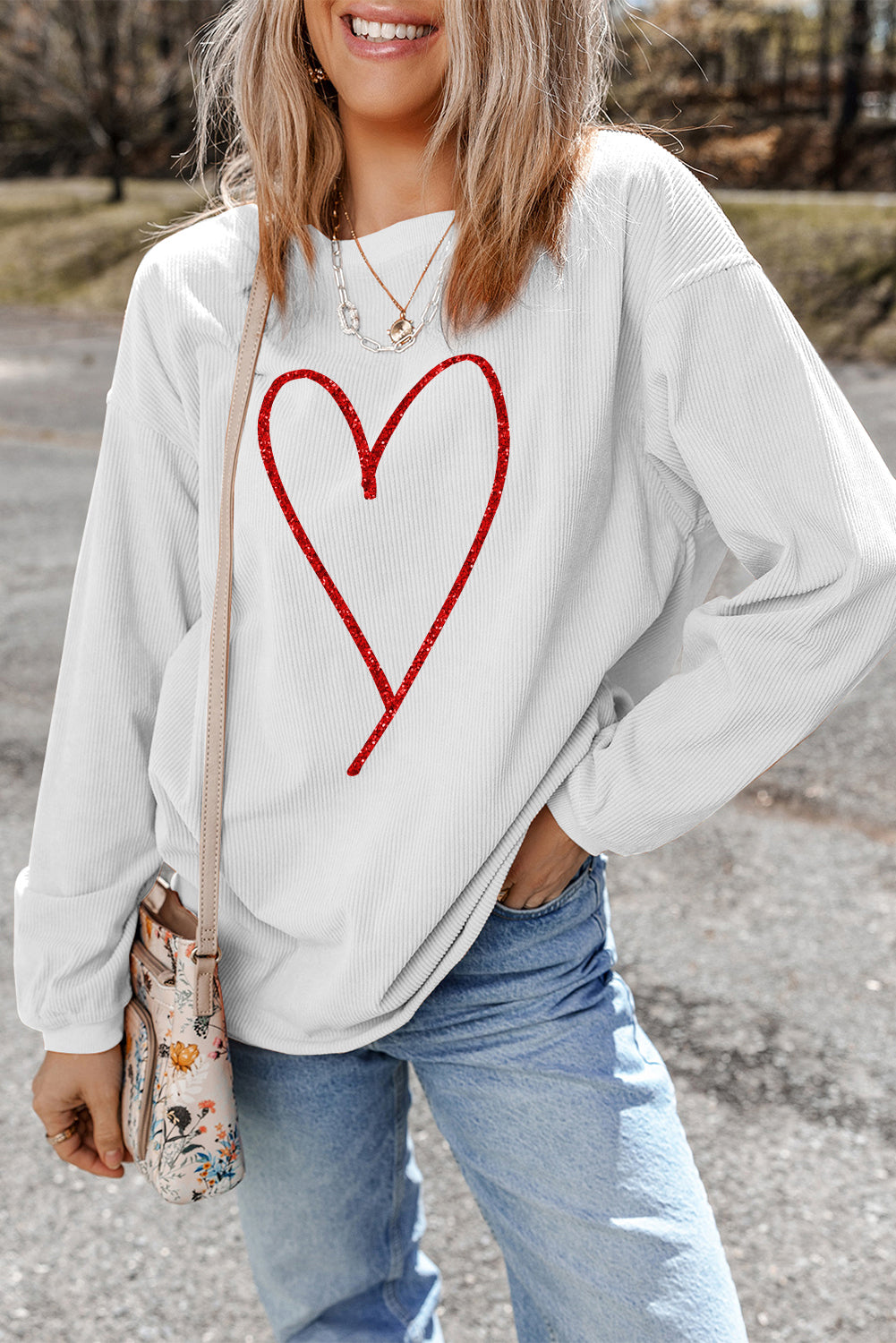 Glitter Heart Print Graphic Sweatshirt (online only)