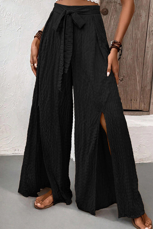 Texture Knot Waist Slits Flared Pants (online only)