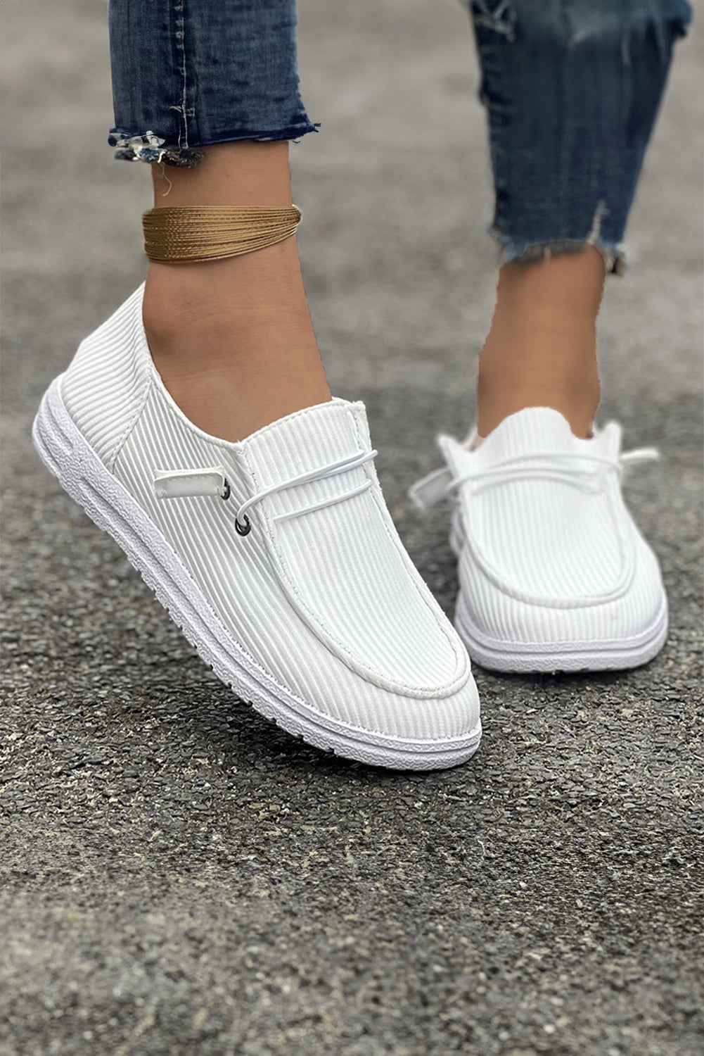 White Striped Casual Loafers (online only)