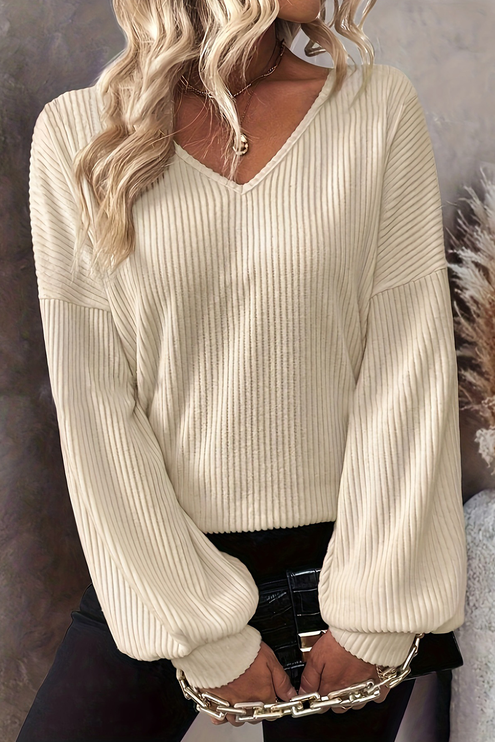 Bowknot Back Ribbed Long Sleeve Top (online only)