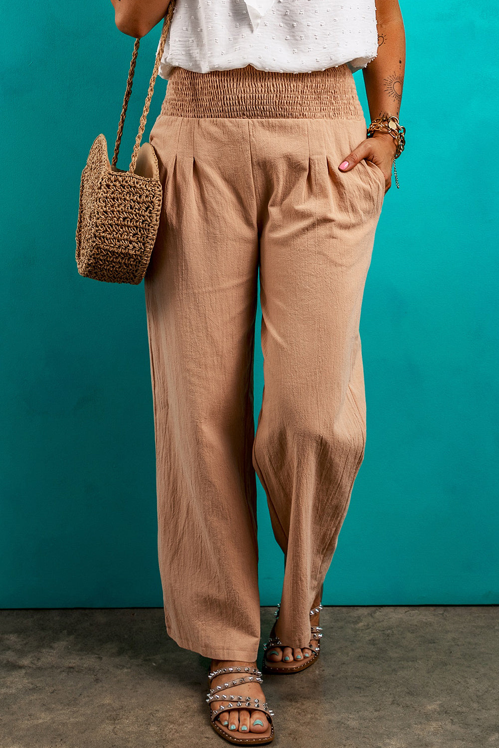 Clay Smocked Loose Straight Leg Pants (online only)