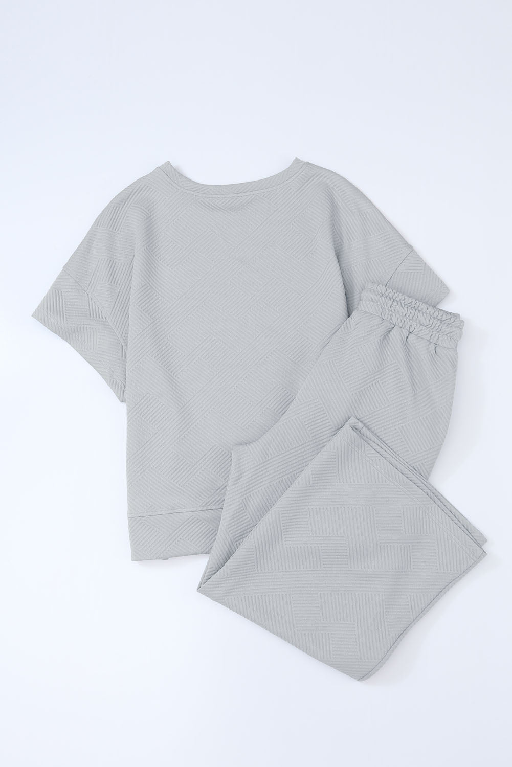 Textured Loose Fit T Shirt & Drawstring Pants Set (Online only)