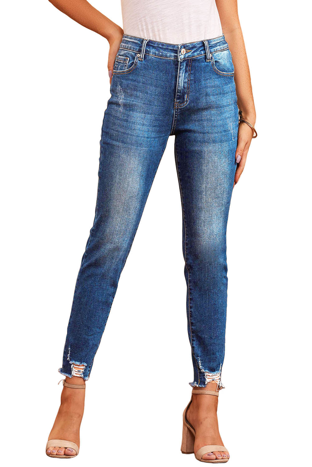 Dark Blue Ankle Length Skinny Jeans (online only)