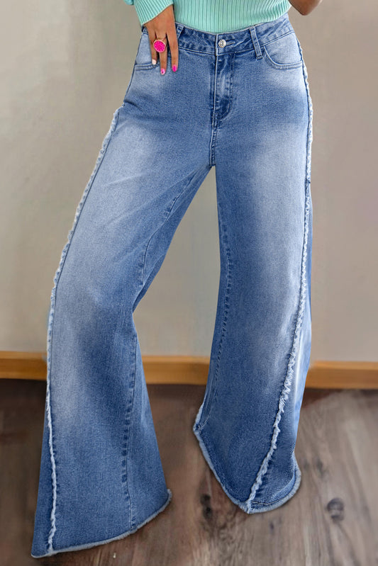 Vintage Stitching Raw Hem Flared Jeans (online only)