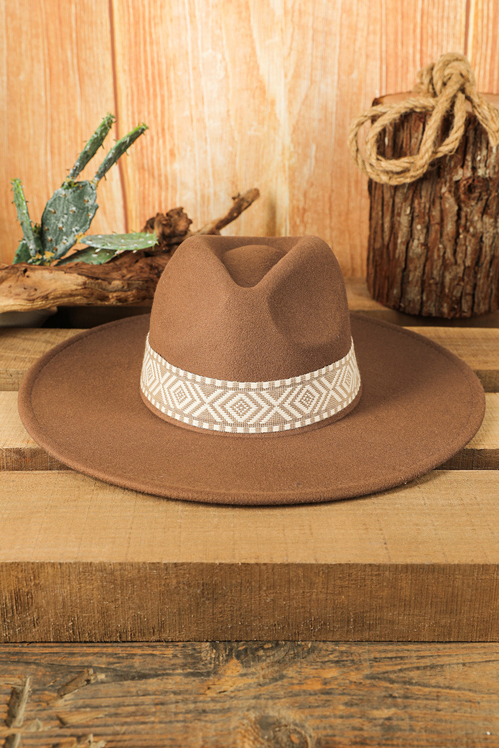 Brown Western Flat Brim Cowboy Woven Hat (online only)