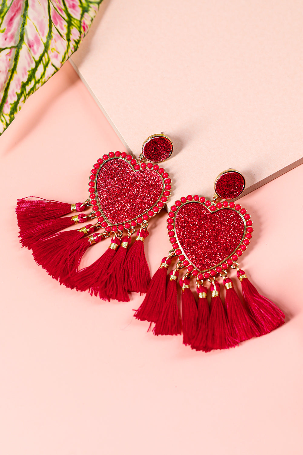 Glitter Heart Tassel Valentines Earrings (online only)