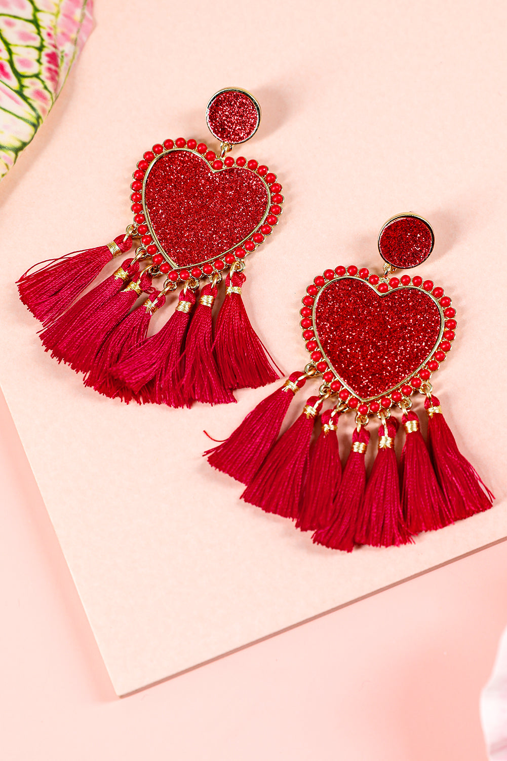 Glitter Heart Tassel Valentines Earrings (online only)