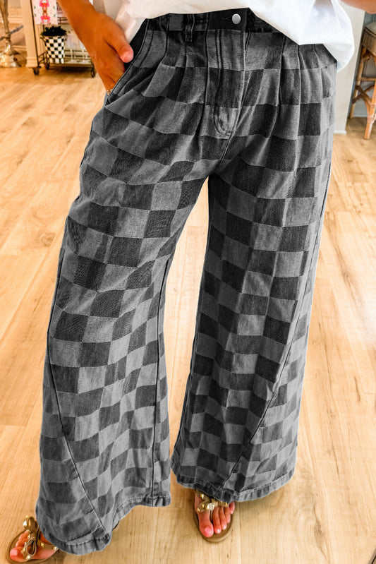 Checkered Wide Leg Jeans (online only)